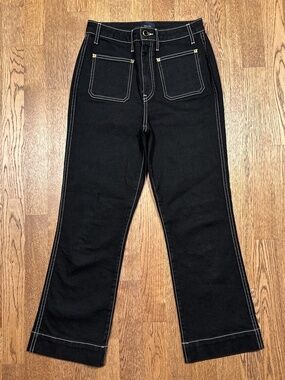 Khaite Raquel Patch Pocket Crop Flare Contrast Stitch Denim Jeans Womens 28